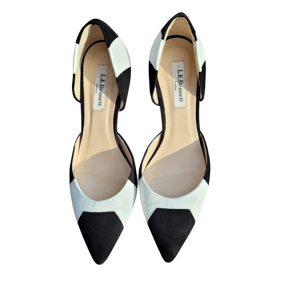 L.K. Bennett Black Suede White Leather D'Orsay‎ Heels Pumps 39 9.5 Colorblock - Picture 3 of 8